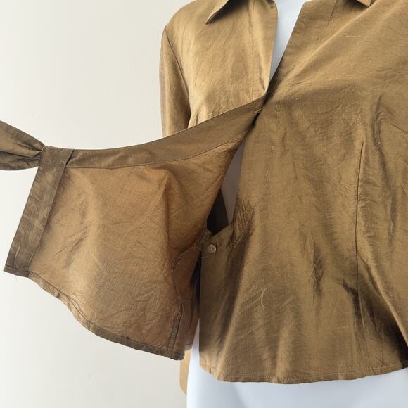 Sunny Leigh Silk Wrap Top Size 6 Metallic Gold - Picture 8 of 10